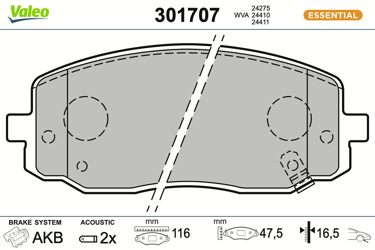 Jeu de 4 plaquettes de frein VALEO ref. 301707